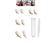 AONAT 4 Pares Dientes de Vampiro, 4 Tamaños Colmillos de Vampiro con 1 Tubo de Pellets de Dientes Adhesivos para Accesorios de Fiesta de Cosplay Colmillos de Fiesta de Halloween, 13/15/17/19 mm