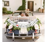 AONAT Just Married - Bandera de Boda Con Letras, Decoración Retro y Rústica Para Colgar en Banquetes o Cabina de Fotos (Rojo)