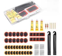 AONAT Kit Reparación Bicicleta 55 Piezas, Parches Autoadhesivos para Neumáticos, Kit Pinchazos Bici con Caja Portátil, Adecuado para Bicicletas de Montaña y Carretera