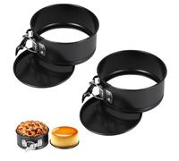 AONAYO Juego de 2 moldes pequeños para tartas, 11 cm, molde pequeño para hornear, bandeja de horno pequeña, acero al carbono, base antiadherente, color negro con fondo plano, mini molde adecuado para