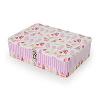 Aoneky Caja de Almacenaje Grande con Tapa y Candado Llave - 30×22×8 cm Caja de Almacenamiento Decorativa Retro Portátil de Metal Hojalata, para Guardar Cosas Galletas Snacks Fotos Colores, Color Rosa