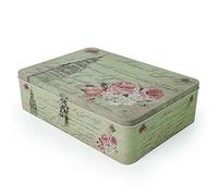 Aoneky Caja de Almacenaje Grande con Tapa y Candado Llave - 30×22×8 cm Caja de Almacenamiento Decorativa Retro Portátil de Metal Hojalata, para Guardar Cosas Galletas Snacks Fotos Colores, Color Verde