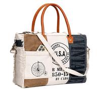 AONELAS CLA Bags Sel de MER - Bolso Cruzado Grande de Lona reciclada y Bolso de Mano de Piel de Vacuno para Mujer, Blanco Crema, 17 x 13 Inch, Bolso Cruzado de Lona con Piel