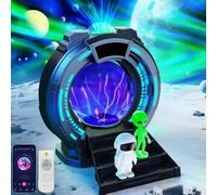 AONESY Proyector Aurora con bola de plasma 8 en 1 Sci-Fi Gateway Galaxy Proyector con figuras de astronautas y alienígenas, altavoz Bluetooth Space Star Galaxy, despertador, ruido blanco