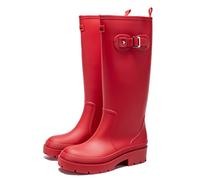 AONETIGER Botas de Agua Altas Mujer Antideslizante Zapatos de Lluvia Chelsea Impermeables Wellington Botines Moda Botas de Goma (Rojo,39EU)