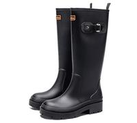 AONETIGER Botas de Agua Altas Mujer Antideslizante Zapatos de Lluvia Chelsea Impermeables Wellington Botines Moda Botas de Goma (Negro,41EU)