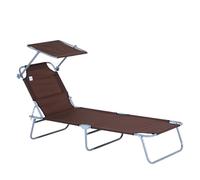 AONETIGER Outsunny Tumbona de jardín plegable con protección solar, marrón, 187 x 58 x 36 cm, para terraza y balcón