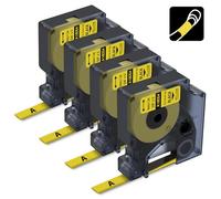 Aonomi Compatible con etiquetas de tubo termorretráctiles DYMO 18054 de 3/8 pulgadas para etiquetadora industrial DYMO Rhino 4200 5200 5000, negro sobre amarillo, 3/8 pulgadas x 4.9 pies, paquete de 4