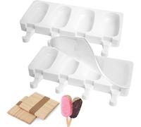 Aonveki Moldes Helados Silicona, 8 Cavity Juego de Moldes para Polos, sin BPA, Moldes Paletas para Niños Adultos Postre Chocolate, con 100 Palos de Madera (Grandes)