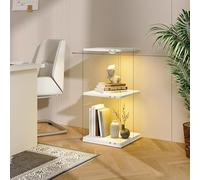 AONYAYBM Vitrina de cristal de pie, giratoria 360°, abierta, con LED, 2 niveles, estantes de madera, armario de cristal, vitrina de cristal, color blanco