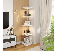 AONYAYBM Vitrina de cristal de pie, giratoria 360°, abierta, con LED, 4 niveles, estantes de madera, armario de cristal, vitrina de cristal, color blanco