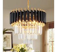 AOOCHOK Lámpara de araña de cristal negro y dorado, Pequeña lámpara de araña de cristal moderna, apta para entradas, pasillos, balcones, porches, restaurantes y áreas de acceso a las puertas, Φ40cm