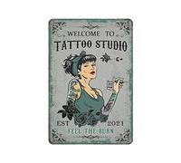 AOOEDM Bienvenido al estudio de tatuajes, letrero de Metal para el hogar, café, garaje, decoración de pared, cartel Vintage, carteles de barra para el hogar, Bar, cartel de hojalata de Metal Retro