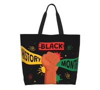 AOOEDM Bolso de mano grande informal para mujer del Mes de la Historia Negra, con bolsillo interior, reutilizable, para ir de compras.