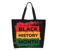 AOOEDM Bolso de mano grande informal para mujer del Mes de la Historia Negra, con bolsillo interior, reutilizable y para ir de compras.