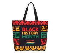 AOOEDM Bolso de mano grande informal para mujer del Mes de la Historia Negra, con bolsillo interior, reutilizable y para ir de compras.