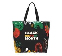 AOOEDM Bolso de mano grande informal para mujer del Mes de la Historia Negra, con bolsillo interior, reutilizable, para ir de compras.