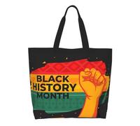 AOOEDM Bolso de mano grande informal para mujer del Mes de la Historia Negra, con bolsillo interior, reutilizable, para ir de compras.