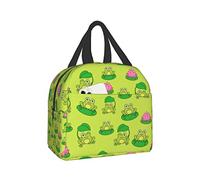 AOOEDM Cute Frog Kawaii Flower Lunch Bag Caja de viaje Work Bento Cooler Reutilizable Tote Cajas de picnic Contenedor aislado Bolsas de compras para adultos Mujeres Hombres