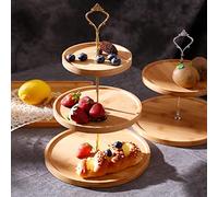 AOOGON Bandeja redonda de bambú de 3 pisos, bandeja de servir de bambú natural, bandeja para servir frutas, postres, pasteles, queso, salchichas, galletas, frutos secos, caramelos