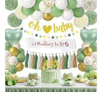 AOOHA Decoración Baby Shower para Bebés Niñas Niños,Globos de Cumpleaños Verdes Salvia Oro con "Mummy to Be" Bufanda,Oh Baby Banner Cake Topper para Decoración de Fiesta,Revelación de Género