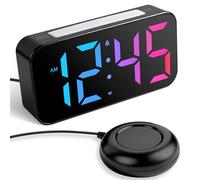 AOOHA Despertador Digital,Reloj Digital Sobremesa Pantalla LED Puerto con Vibración,Volumen y Brillo Ajustables,USB,Doble Alarma RGB Pantalla Reloj Alarma Inteligente 12/24H para Sordos