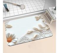 Aoojlo Alfombra Baño Secado Rapido Flor Alfombrilla Baño Diatomita Antideslizante, Alfombra Ducha Absorbente Fácil Limpieza Lavable Bath Mat Rug para Suelo Entrada Cocina 150x220cm 16-91