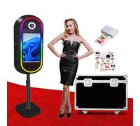 Aookely Máquina de fotobooth de espejo ovalado con funda de vuelo, pantalla táctil interactiva de 21.5 pulgadas, mini PC incorporada, impresión instantánea y compartida (negro, impresora y fotobooth)