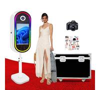 Aookely Máquina de fotobooth de espejo ovalado con funda de vuelo, pantalla táctil interactiva de 21.5 pulgadas, mini PC incorporada, impresión instantánea y compartida (blanco, cámara y cabina de