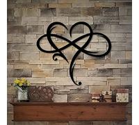 AOOLVY Arte de pared de corazón infinito, decoración única de metal con corazón infinito, placa de pared de acero, adornos de dormitorio para decoración del hogar, boda, sala de estar (negro, 15.7 x
