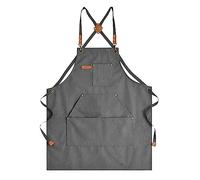Aoomzoon Delantales de lona para hombre, delantal de chef, delantal de trabajo con bolsillos grandes, 473 ml, resistente, espalda cruzada, barbacoa, cocina, Gris, 1 Pack