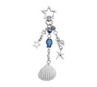 AOOOWER Colgante de perlas con diseño de conchas de estrella, correa para teléfono, llavero, mochila, llavero para decoración de llaves de coche, 11.7cm, Aleación y carcasa, No es una piedra preciosa