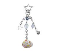 AOOOWER Colgante de perlas con diseño de conchas de estrella, correa para teléfono, llavero, mochila, llavero, decoración de llaves de coche, 11.7cm, Aleación y carcasa, No es una piedra preciosa