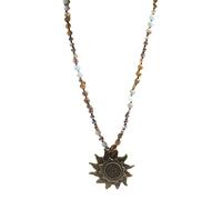 AOOOWER Collar con colgante de sol hecho a mano con cadena de suéter con piedra natural de 8 mm y cuentas de cristal en elegante tono antiguo