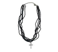 AOOOWER Collar de rosario de cuentas hecho a mano para mujeres y niñas, colgante de crucifijo, cadena de clavícula, joyería religiosa de oración, As show, Aleación acrílica