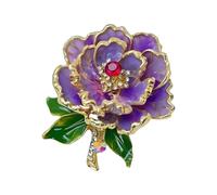 AOOOWER Elegante broche de flor de peonía para mujer con adornos esmaltados y perlas, accesorio de joyería para banquetes o, 5*5cm, Metal, No es una piedra preciosa