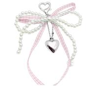 AOOOWER Elegante llavero con colgante de lazo de perlas y corazón para mujeres y niñas, 14.5cm, Perla de imitación, metal y cinta, No es una piedra preciosa