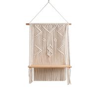 AOOOWER Estante de pared de madera y cuerda de algodón funcional para almacenamiento, cuerda de algodón tejida a mano para colgar plantas