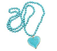 AOOOWER Ethnic Styles - Collar con colgante de corazón turquesa para mujer, cadena larga vintage ajustable, 5.85x3.9in, turquesa, No es una piedra preciosa