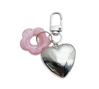 AOOOWER Exquisito llavero de corazón elegante con forma de corazón, colgante de flor acrílica para llaves de coche, mochila, 6cm, aleación, No es una piedra preciosa