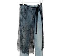 AOOOWER Falda larga de encaje de pestañas con patrón de flores vintage para mujer, bufanda de cadera para mujer, estética, transparente, cubierta de delantal, falda de delantal, Negro, Talla única