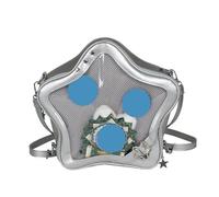 AOOOWER Itabag - Mochila de piel sintética tipo bandolera con diseño de estrella en forma de estrella, para mujer, con alfileres, bandolera de un solo hombro, Silver, One Size