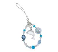 AOOOWER Llamativo llavero de cuentas acrílicas con colgante de delfín/carpa, hecho a mano, cadena de teléfono con cuentas