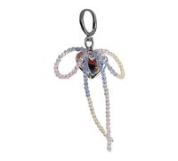 AOOOWER Llavero con colgante de corazón con lazo para teléfono, cordón desmontable para teléfono, llavero de mariposa, joyería elegante para cartera, 13CM, Cristal, metal y cinta, No es una piedra