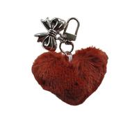 AOOOWER Llavero con colgante de corazón de felpa dulce con lazo, bonito colgante para bolso, mochila, 8cm, Felpa de aleación, No es una piedra preciosa