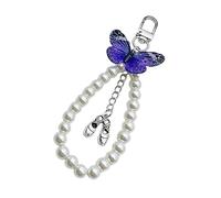 AOOOWER Llavero con colgante de mariposa con perlas delicadas y anillos de cuentas, llavero de mariposa para bolso, 13cm, Aleación y acrílico, No es una piedra preciosa