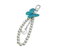 AOOOWER Llavero con colgante de mariposa con perlas delicadas y anillos de cuentas, llavero de mariposa para bolso, 13cm, Aleación y acrílico, No es una piedra preciosa