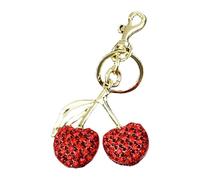 AOOOWER Llavero de cerezas 3D brillantes, accesorio de moda, diamantes de imitación en forma de fruta, adorno, 12cm, aleación, No es una piedra preciosa