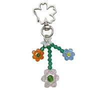 AOOOWER Llavero de flor tejida con colgante de cuentas delicadas de aleación para la naturaleza, A8.2cm B10CM C9.5cm, Cuentas de arroz + aleación, No es una piedra preciosa