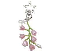 AOOOWER Llavero de flor tejida con colgante de cuentas delicadas de aleación para la naturaleza, A8.2cm B10CM C9.5cm, Cuentas de arroz + aleación, No es una piedra preciosa
